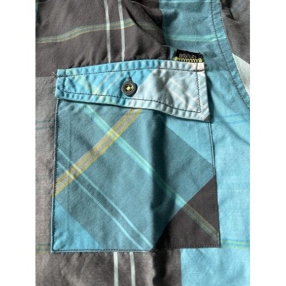Amplify Mens Blue Gray Color Block Short Sleeve Button Down Size XL Pocket - Picture 4 of 16